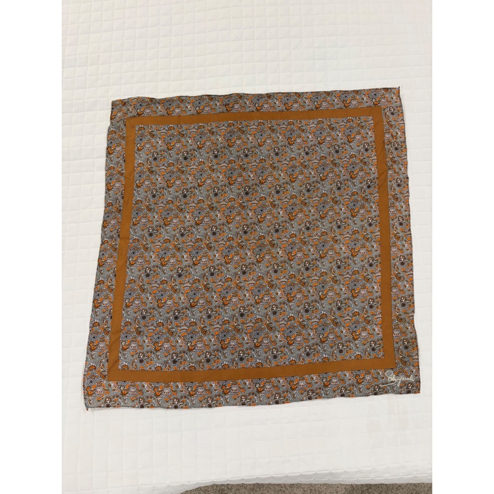 Schiaparelli Vintage Silk Scarf Floral Paisley Orange Brown Grey Square Scarf